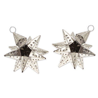 Tin ornaments, 'Starry Secret' (pair) - Pair of Star-Themed Polished Tin Ornaments Crafted in Mexico