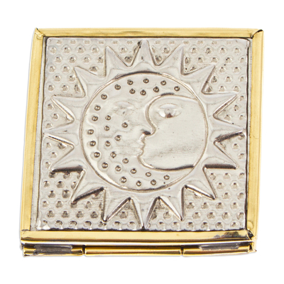 Tin hand mirror, 'Eclipse Mirage' - Handcrafted Eclipse-Themed Tin Hand Mirror from Mexico