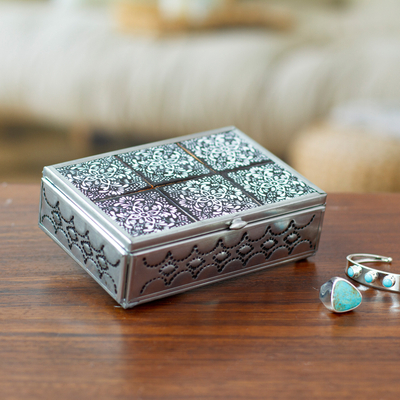Tin and ceramic jewelry box, 'Palace of Mirages' - Talavera Tin and Ceramic Jewelry Box with Floral Details