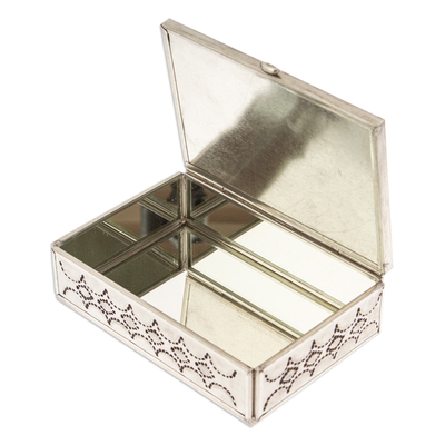 Tin and ceramic jewellery box, 'Palace of Suns' - Talavera Tin and Ceramic jewellery Box in Orange and Yellow