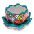 Maceta de cerámica - Olla de cerámica floral hecha a mano con platillo en tono verde azulado