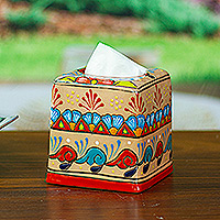 Ceramic tissue box cover, 'Spring Convenience'