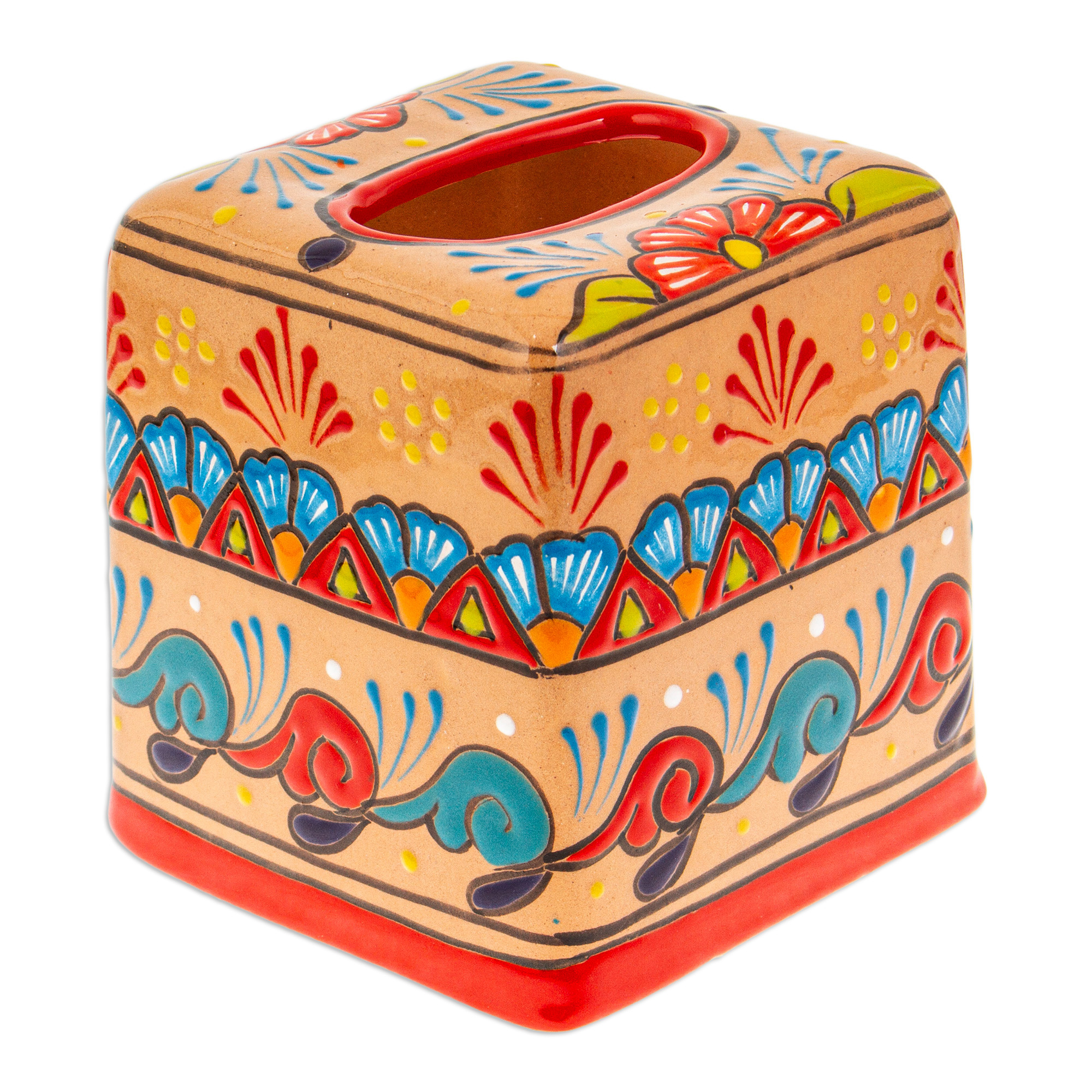 UNICEF Market  Floral Talavera-Style Ceramic Tissue Box Cover