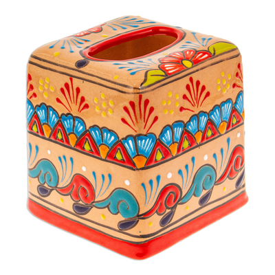 Keramik-Hülle für Tissue-Boxen, 'Spring Convenience'. - Handgefertigte Talavera Floral Keramik Tissue Box Abdeckung