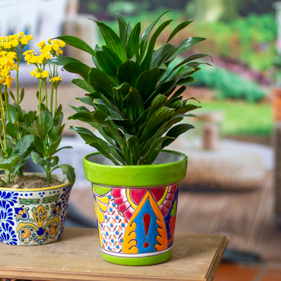 Keramik-Blumentopf „Kiwi Elysium“ – Talavera Kiwi-Keramik-Blumentopf mit Hacienda-Motiven