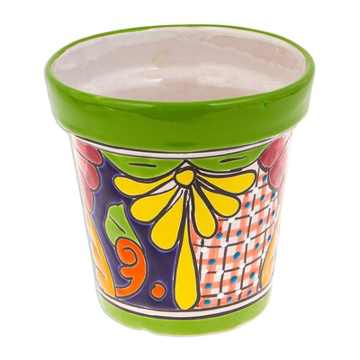 Keramik-Blumentopf „Kiwi Elysium“ – Talavera Kiwi-Keramik-Blumentopf mit Hacienda-Motiven