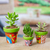 Ceramic flower pots, 'Flourishing Flora' (set of 3) - Set of 3 Hand-Painted Talavera Ceramic Flower Pots in Kiwi (image 2) thumbail