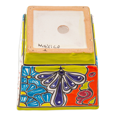 Blumentopf aus Keramik - Talavera Chartreuse Keramik-Blumentopf, handgefertigt in Mexiko