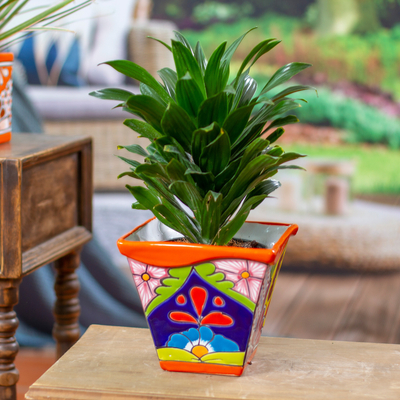 Blumentopf aus Keramik - Keramik-Blumentopf im Talavera-Stil in Orange, hergestellt in Mexiko