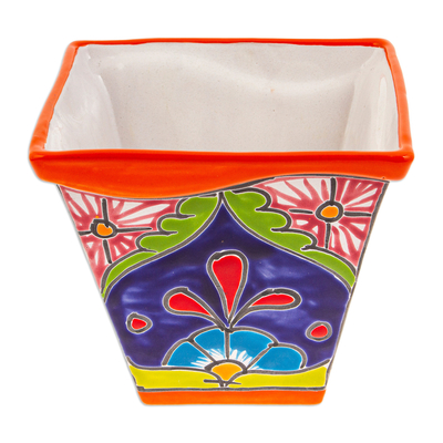 Blumentopf aus Keramik - Keramik-Blumentopf im Talavera-Stil in Orange, hergestellt in Mexiko