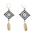 Gold-accented hand-woven dangle earrings, 'Feathery Diamonds' - Gold-Accented and Hand-Woven Dangle Earrings with Feathers