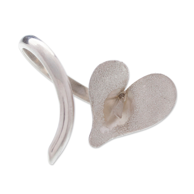 Sterling silver wrap ring, 'Delicate Lily' - Heart-Shaped Sterling Silver Calla Lily Wrap Ring