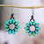 Beaded dangle earrings, 'Blooming Aqua' - Aqua Floral Beaded Dangle Earrings Handcrafted in Mexico (image 2) thumbail
