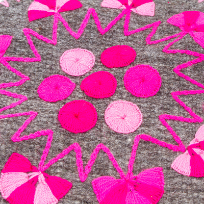 Hand-embroidered felt tortilla holder, 'Taco Time' - Felt Tortilla Holder with Hand Embroidery in Fuchsia & Pink
