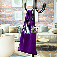 Woll-Einkaufstasche, „Royal Blue-Violet“ – handgewebte, einfarbige blau-violette Woll-Einkaufstasche aus Mexiko