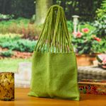 Wool tote bag, 'Royal Olive' - Handloomed Solid Olive Wool Tote Bag from Mexico