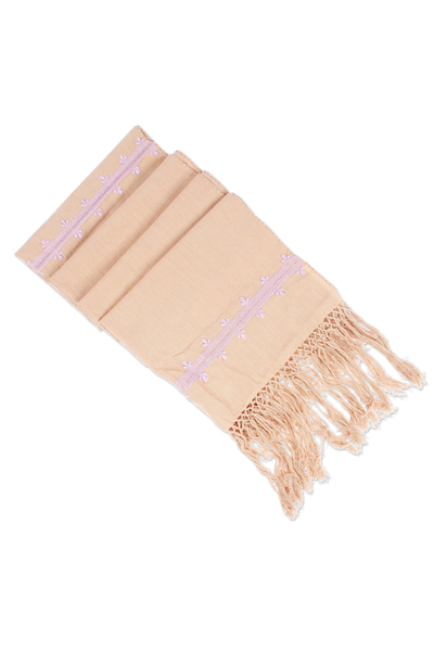 Mantón de algodón bordado - Chal de algodón bordado rosa en tono caramelo sólido