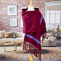 Embroidered cotton shawl, 'Empress's Periwinkle Spirit' - Periwinkle Embroidered Cotton Shawl in a Solid Burgundy Hue