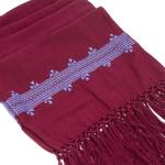 Embroidered cotton shawl, 'Empress's Periwinkle Spirit' - Periwinkle Embroidered Cotton Shawl in a Solid Burgundy Hue