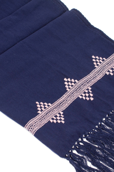 Mantón de algodón bordado - Chal de algodón bordado rubor en tono medianoche sólido