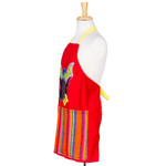 Cotton apron, 'Ruby Changes' - Butterfly-Themed Gabardine Cotton in a Ruby Hue