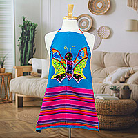 Delantal de algodón - Gabardina de algodón con diseño de mariposas en un tono cian