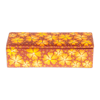 Dekorative Holzkiste - Handbemalte orangefarbene dekorative Holzkiste mit floralen Details