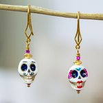 Gold-accented howlite dangle earrings, 'To Eternity' - Handmade Day of The Dead 14k Gold-Accented Dangle Earrings