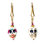 Gold-accented howlite dangle earrings, 'To Eternity' - Handmade Day of The Dead 14k Gold-Accented Dangle Earrings