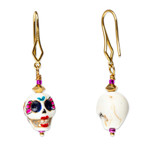 Gold-accented howlite dangle earrings, 'To Eternity' - Handmade Day of The Dead 14k Gold-Accented Dangle Earrings