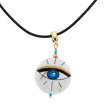 Gold-accented howlite pendant necklace, 'Universal Glance' - Hand-Painted 14k Gold-Accented Round Pendant Necklace