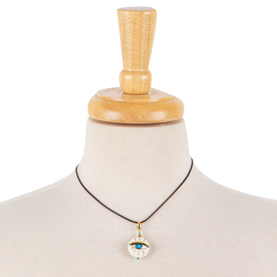 Gold-accented howlite pendant necklace, 'Universal Glance' - Hand-Painted 14k Gold-Accented Round Pendant Necklace