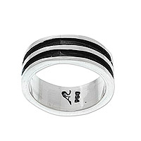 Silver band ring, 'Minimalist Essence' - Modern Silver Band Ring in a Combination Finish
