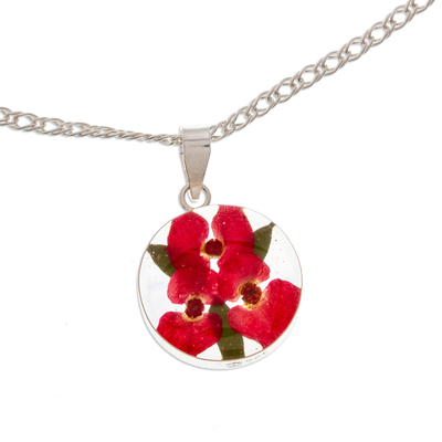 Natural flower pendant necklace, 'Crown Luck' - Round Natural Flower Pendant Necklace from Mexico