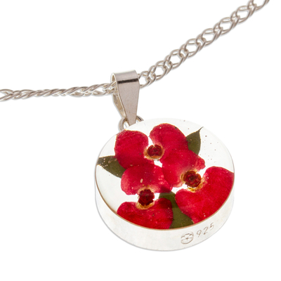 collar con colgante de flor natural - Collar con colgante de flor natural redonda de México