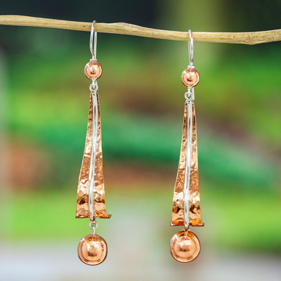Copper-plated sterling silver dangle earrings, 'Majestic Fate' - Hammered Copper-Plated Sterling Silver Dangle Earrings