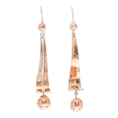 Copper-plated sterling silver dangle earrings, 'Majestic Fate' - Hammered Copper-Plated Sterling Silver Dangle Earrings