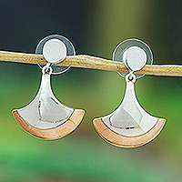 Copper-accented sterling silver dangle earrings, 'Eden Dance' - Polished Copper-Accented Sterling Silver Dangle Earrings