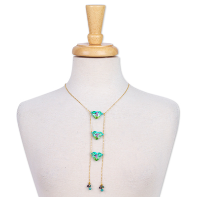 Vergoldete Wasserfall-Halskette aus Pappmaché - 14-karätig vergoldete Wasserfall-Halskette mit Kolibri-Motiven