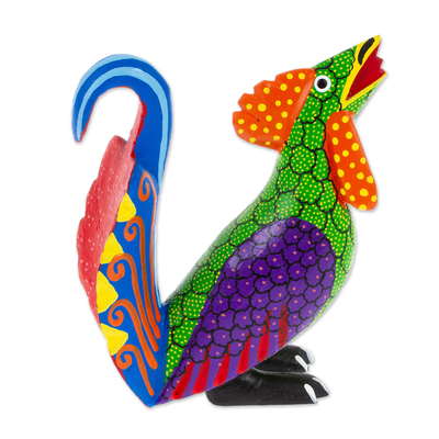 Wood alebrije figurine, 'Impressive Rooster' - Colorful Wood Rooster Alebrije Figurine Painted by Hand