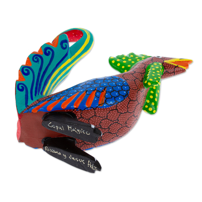 Wood alebrije figurine, 'Striking Rooster' - Hand-Carved & Hand Painted Wood Rooster Alebrije Figurine