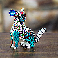 Wood alebrije figurine, 'Magical Hare' - Colorful Wood Alebrije Hare Figurine Hand-Painted in Mexico