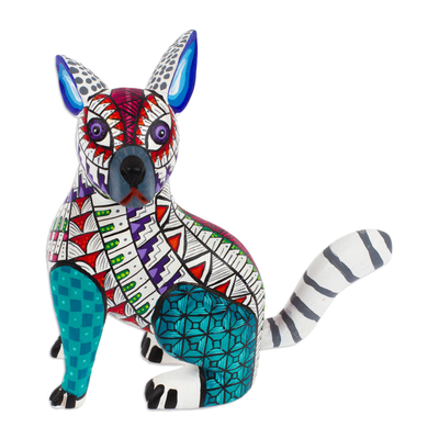 Wood alebrije figurine, 'Magical Hare' - colourful Wood Alebrije Hare Figurine Hand-Painted in Mexico