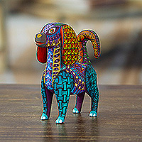 Wood alebrije figurine, 'Multicoloured Dog' - colourful Wood Alebrije Dog Figurine Hand-Painted in Mexico