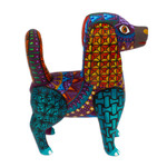 Wood alebrije figurine, 'Multicolored Dog' - Colorful Wood Alebrije Dog Figurine Hand-Painted in Mexico