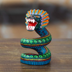 Wood alebrije figurine, 'Imposing Quetzalcoatl' - Wood Quetzalcoatl Serpent Figurine Hand-Painted in Mexico