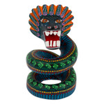 Wood alebrije figurine, 'Imposing Quetzalcoatl' - Wood Quetzalcoatl Serpent Figurine Hand-Painted in Mexico