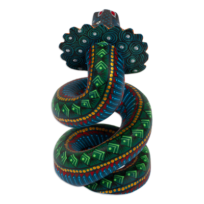 Wood alebrije figurine, 'Imposing Quetzalcoatl' - Wood Quetzalcoatl Serpent Figurine Hand-Painted in Mexico