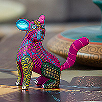 Wood alebrije figurine, 'Lovely Hare' - Colorful Mexican Hand-Painted Wood Alebrije Hare Figurine