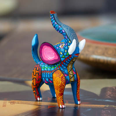 Wood alebrije figurine, 'Splendorous Elephant' - Wood Alebrije Elephant Figurine Hand-Painted in Mexico